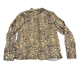 Carlisle Collection 100% Silk Button Down Shirt Cheetah Print 0 NWOT